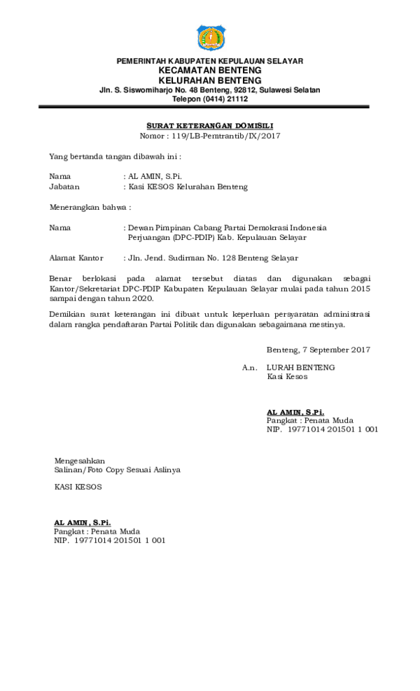 Contoh Surat Domisili Sekretariat Partai Akademinekerjadirumah