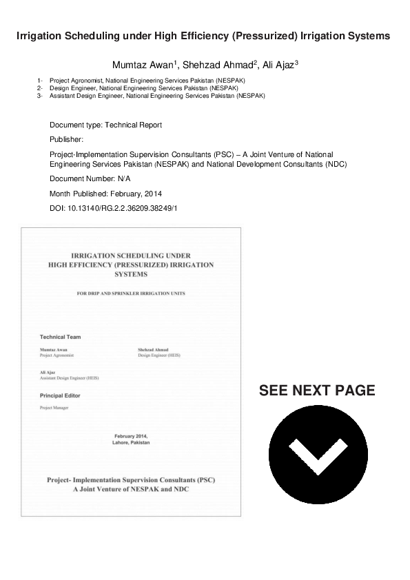 (PDF) Irrigation Scheduling under High Efficiency (Pressurized