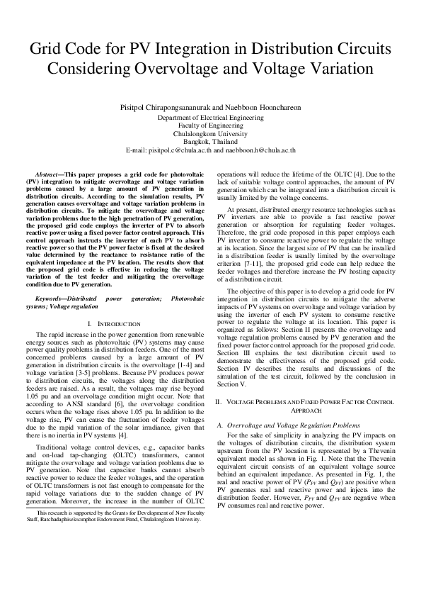 (PDF) Grid Code for PV Integration in Distribution Circuits Considering ...