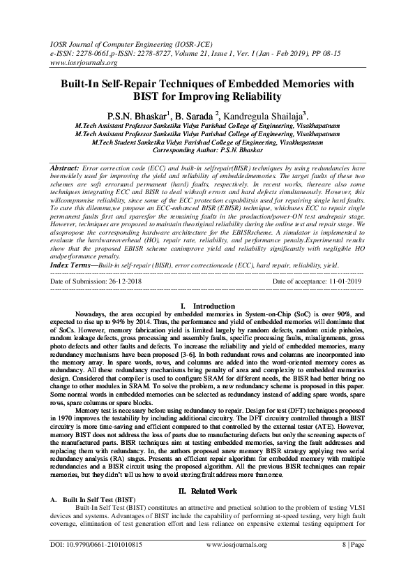(PDF) BuiltIn SelfRepair Techniques of Embedded Memories with BIST