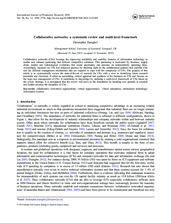 (PDF) Collaborative networks a systematic review and multi-level ...