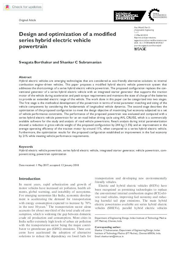 (PDF) Design and optimization of a modified series hybrid electric ...