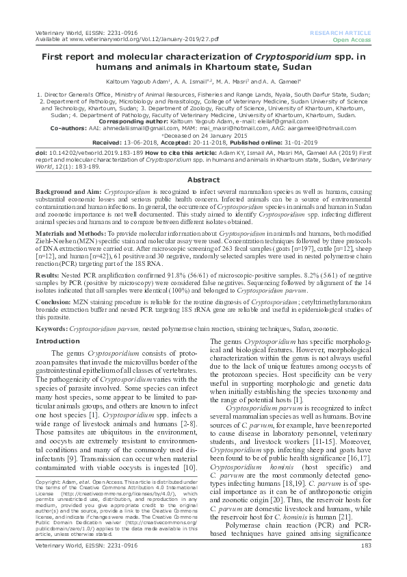 (PDF) First report and molecular characterization of Cryptosporidium ...
