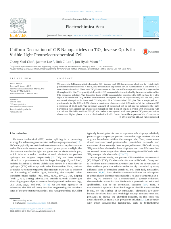 (PDF) 2015-Uniform decoration of CdS nanoparticles on TiO2 inverse ...