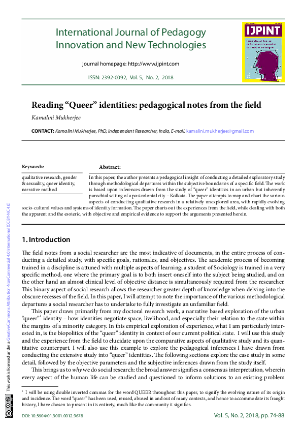 (PDF) Reading Queer Identities: Pedagogical Notes from the Field