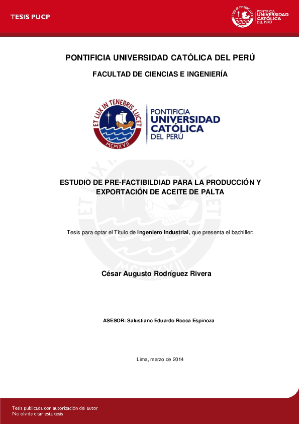 (PDF) RODRIGUEZ CESAR ESTUDIO PRE FACTIBILIDAD PRODUCCION EXPORTACION ...
