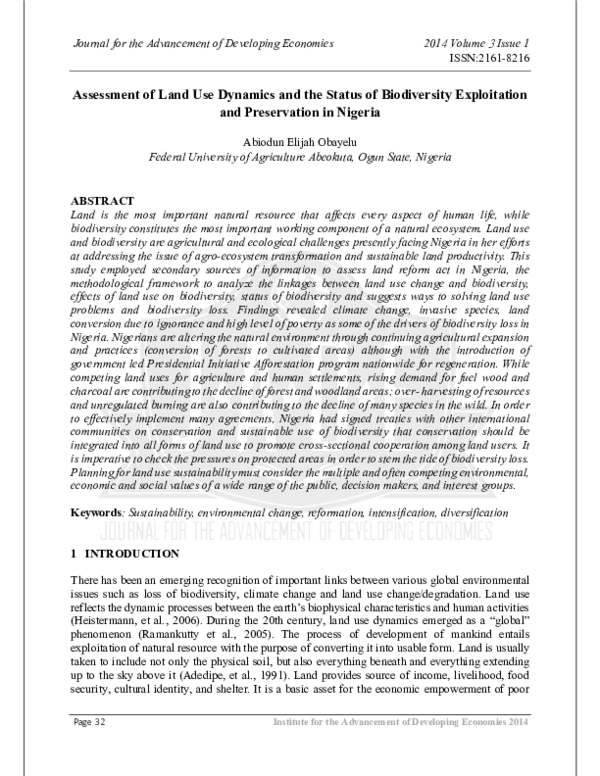 (PDF) Assessment of Land Use Dynamics and the Status of Biodiversity ...