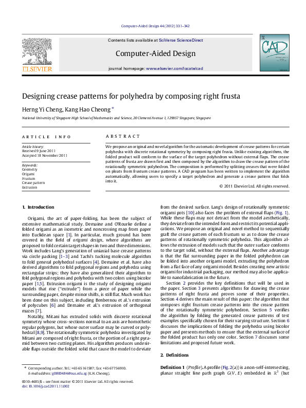 (PDF) Designing crease patterns for polyhedra by composing right frusta