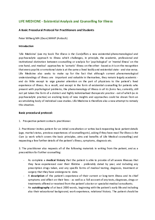 (PDF) The Practice of 'Life Medicine' - a Procedural Protocol.pdf