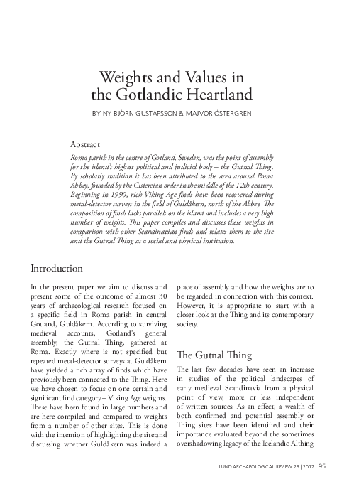 Weights and Values in  the Gotlandic Heartland