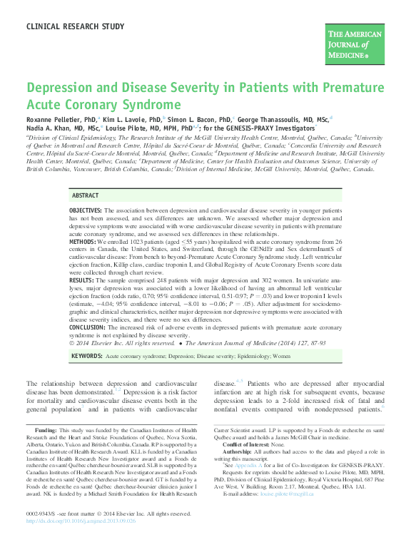 (PDF) Depression and Disease Severity in Patients with Premature Acute ...