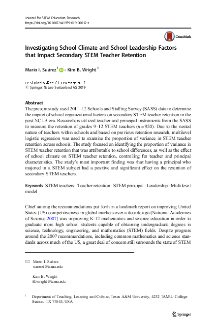 (PDF) Investigating School Climate and School Leadership Factors that ...