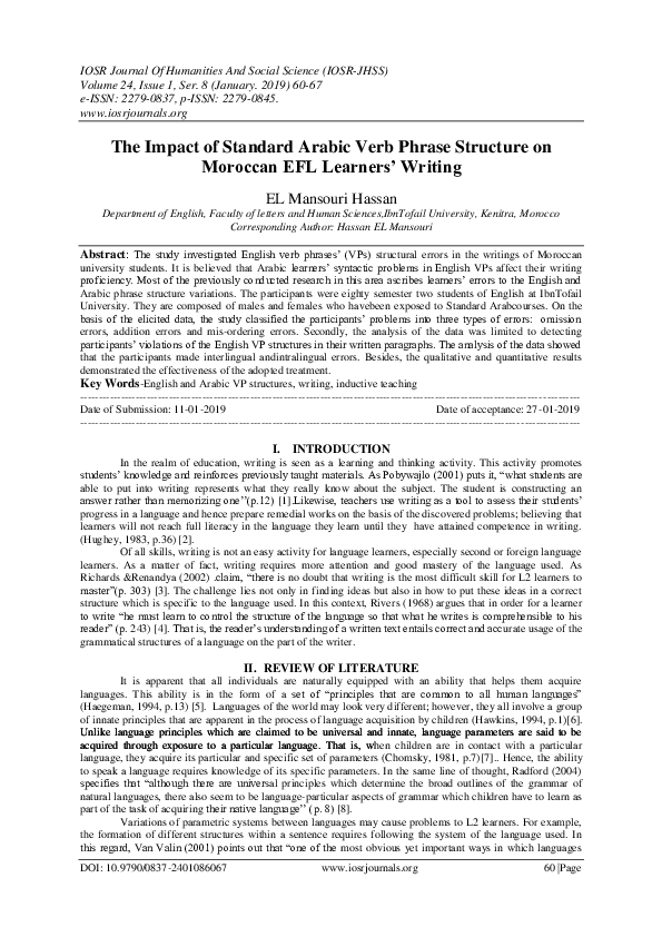 (PDF) The Impact of Standard Arabic Verb Phrase Structure on Moroccan ...