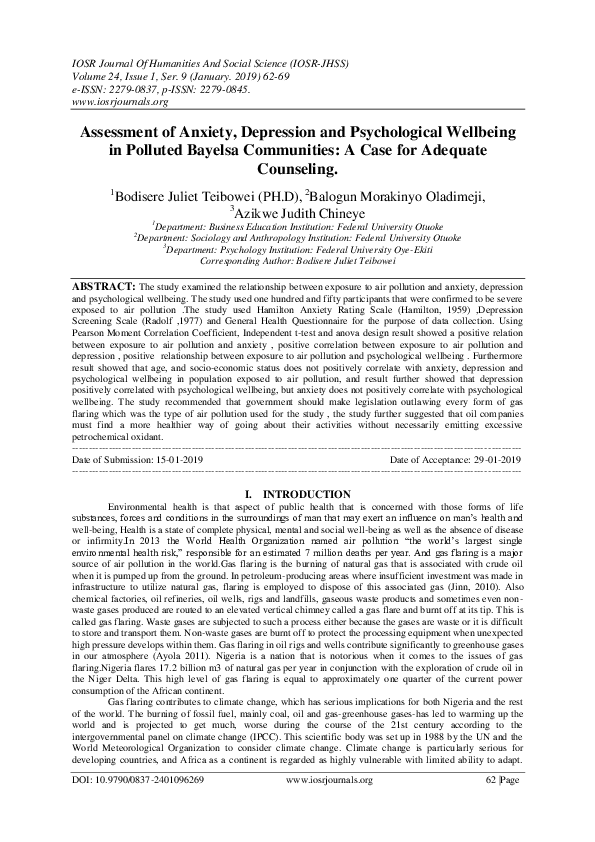 (PDF) Assessment of Anxiety, Depression and Psychological Wellbeing in ...