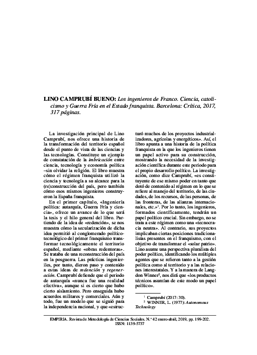 Los ingenieros de Franco: Ciencia, catolicismo y Guerra Fría en el Estado franquista