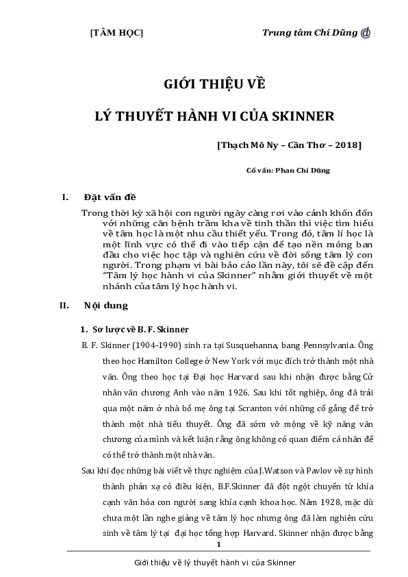 First page of “Lý thuyết hành vi của skinner”