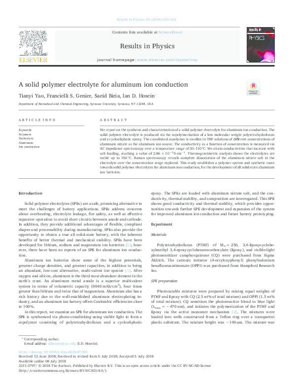 (PDF) A solid polymer electrolyte for aluminum ion conduction