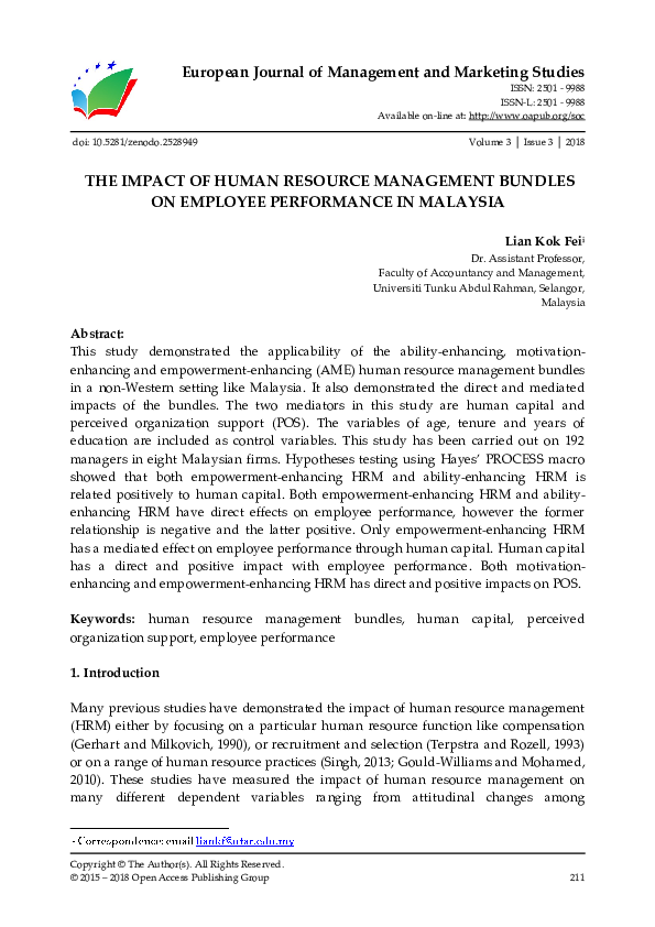 (PDF) The Impact of Human Resource Management Bundles on Employee ...