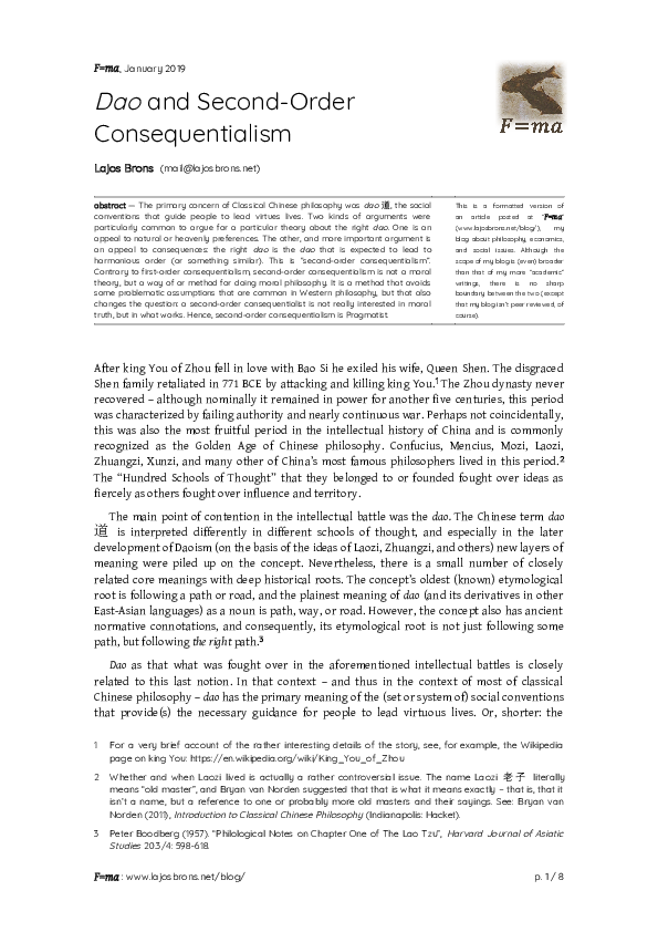 (PDF) Dao and second-order consequentialism