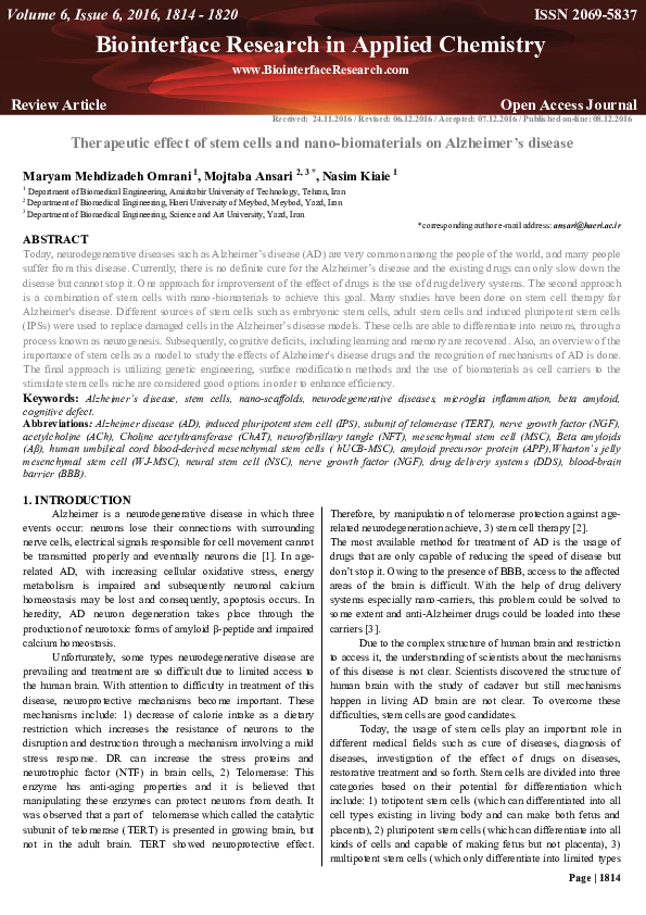 (PDF) Therapeutic effect of stem cells and nanobiomaterials on ...