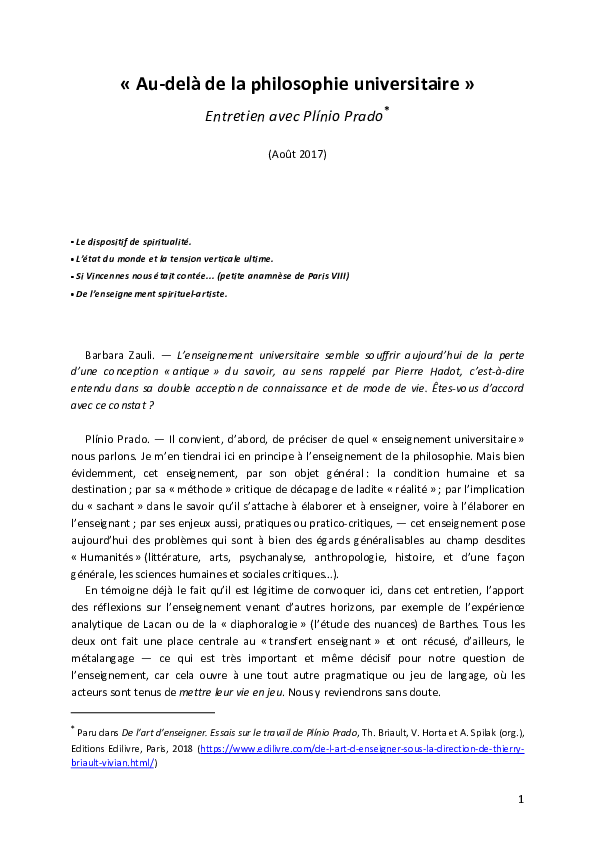 Pdf Au Delà De La Philosophie Universitaire Entretien