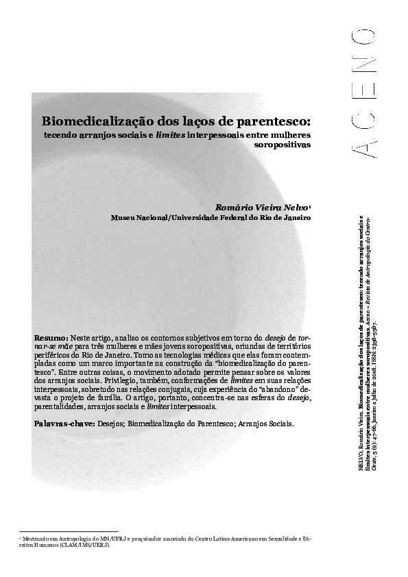 pdf) biomedicalização dos laços de parentesco pdf romário nelvo