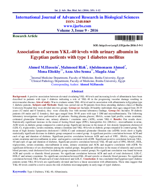 (PDF) Association of serum YKL-40 levels with urinary albumin in ...