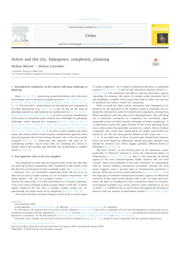 (PDF) Action and the city. Emergence, complexity, planning.