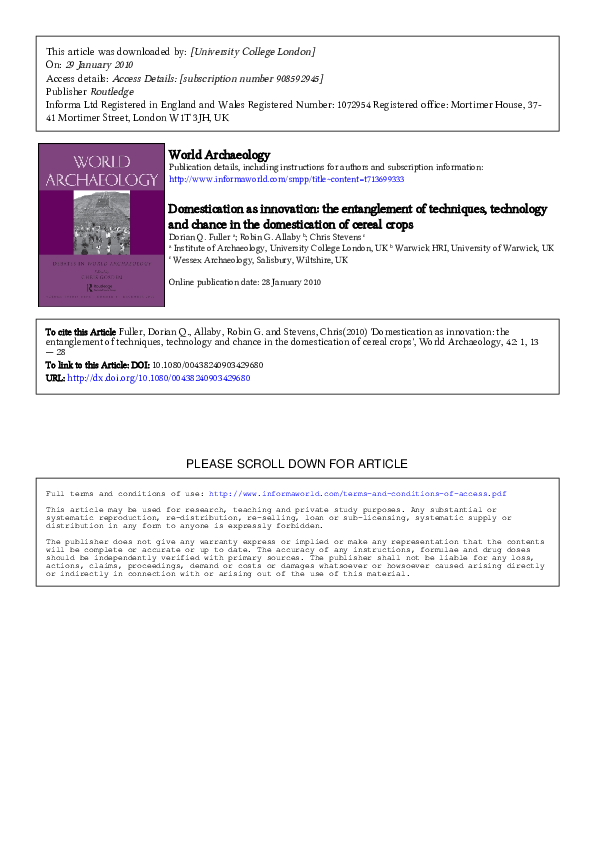 (PDF) Domestication as innovation the entanglement of techniques, technology and chance in the