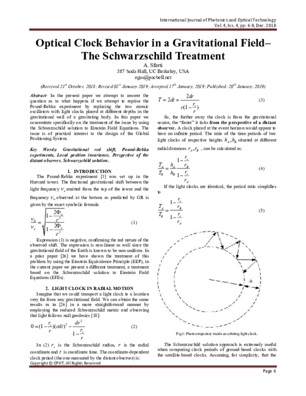 (PDF) Optical Clock Behavior in a Gravitational Field The