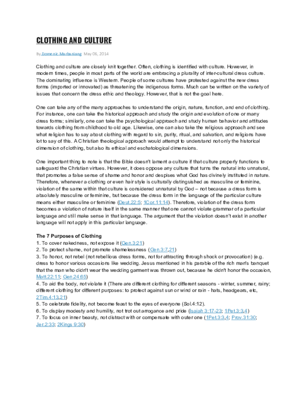 Clothing and Culture: 7 Purposes of Clothing