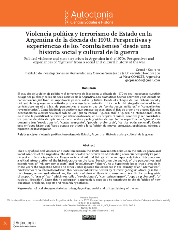 (PDF) Violencia política y terrorismo de Estado en la argentina de la ...