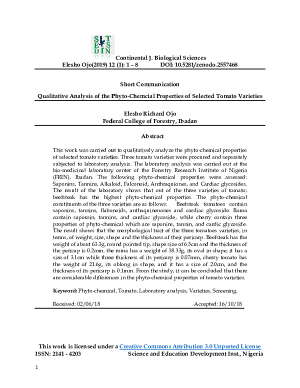 (PDF) Qualitative Analysis of the Phyto-Chemcial Properties of Selected ...