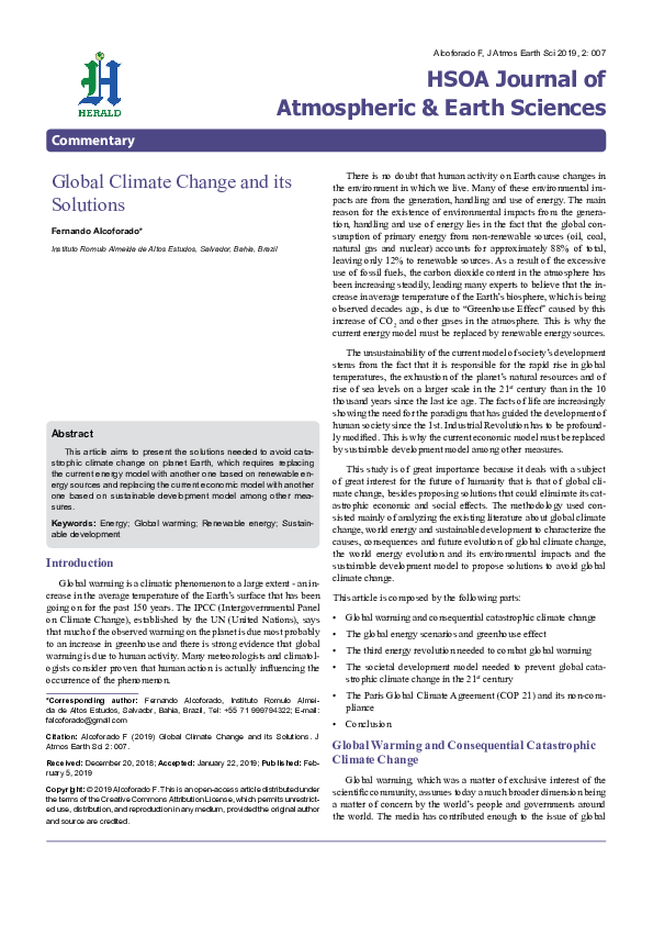 (PDF) GLOBAL CLIMATE CHANGE AND ITS SOLUTIONS