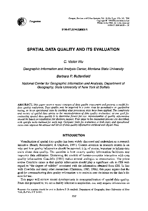 (PDF) Spatial data quality and its evaluation