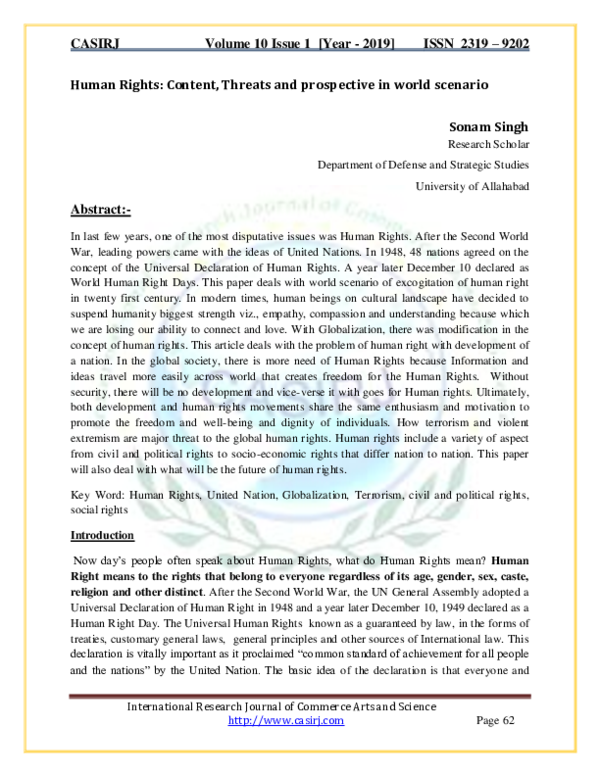 (PDF) Human Rights: Content, Threats and prospective in world scenario