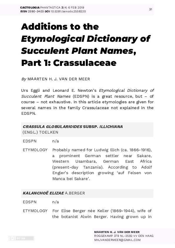 Etymological Dictionary of Succulent Plant Names