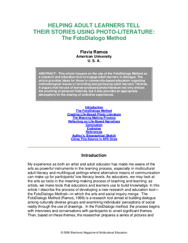 (PDF) Helping adult learners tell their stories using photo-literature ...