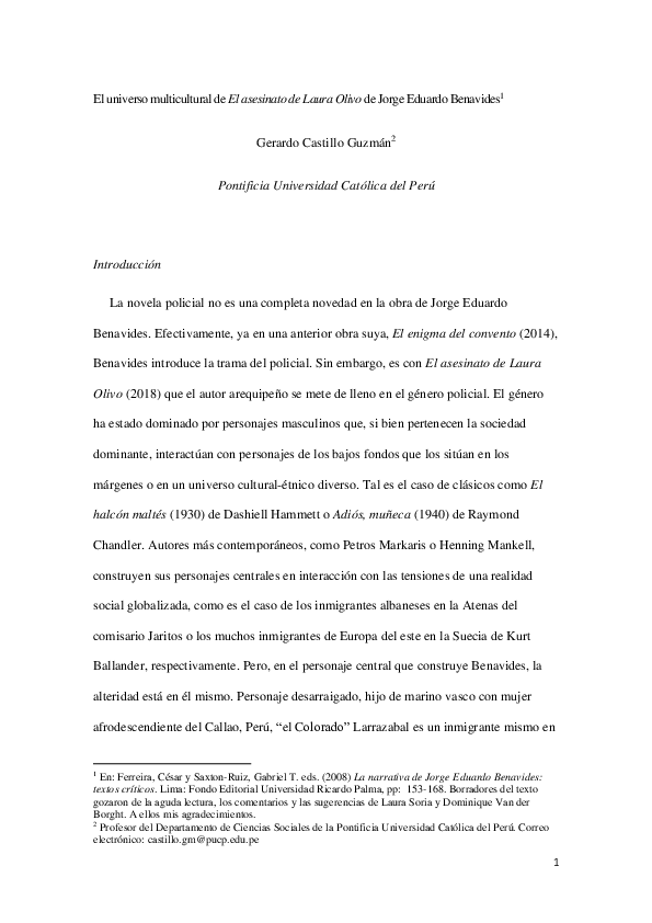 (PDF) El universo multicultural de El asesinato de Laura Olivo de