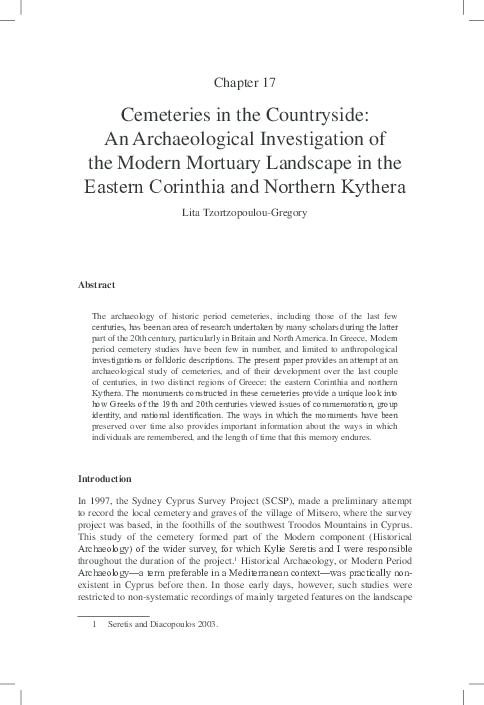 Cemeteries in the countryside: An archaeological investigation of the modern landscape in the eastern Korinthia and northern Kythera