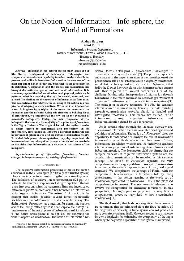 (PDF) On the Notion of Information Infosphere, the World of