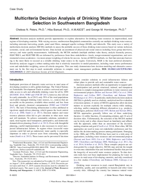(PDF) Multicriteria Decision Analysis of Drinking Water Source ...