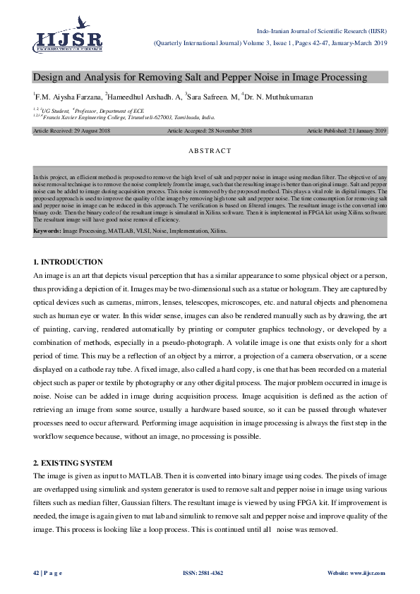 (PDF) Design and Analysis for Removing Salt and Pepper Noise in Image ...