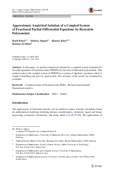 (PDF) Approximate Analytical Solution of a Coupled System of Fractional ...