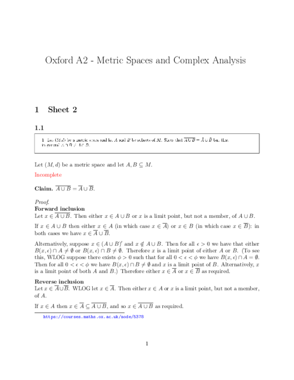 (PDF) Oxford A2 Metric Spaces Sheet 2 Q 1-4