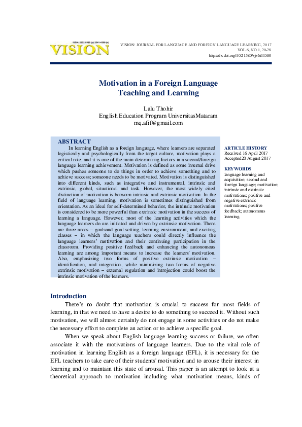 Pdf Motivation In A Foreign Language Teaching And Learning Pdf Motivation In A Foreign Language Teaching And Learning