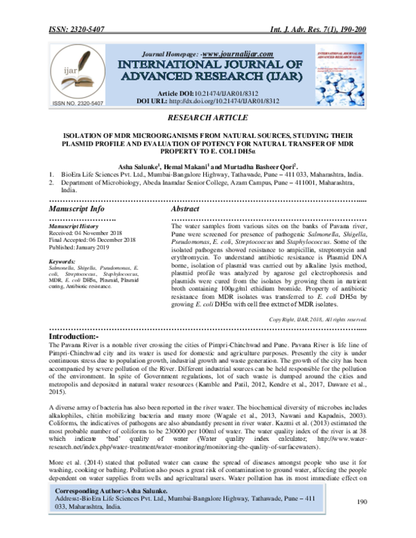 (PDF) ISOLATION OF MDR MICROORGANISMS FROM NATURAL SOURCES, STUDYING ...
