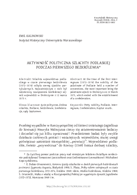 (PDF) Aktywność polityczna szlachty podlaskiej podczas pierwszego