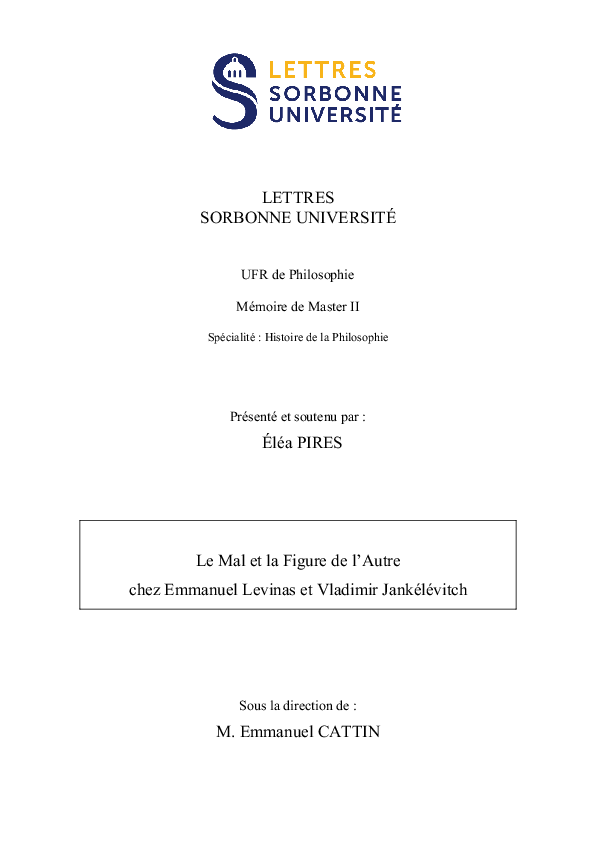 Pdf Le Mal Et La Figure De L Autre Chez Emmanuel Levinas Et Vladimir Jankelevitch Pdf Elea Pires Academia Edu