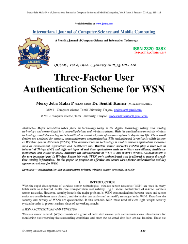 (PDF) Three-Factor User Authentication Scheme for WSN﻿
